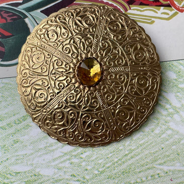 Gold Amber Rhinestone Scarf Clip Accessory Bloomers and Frocks
